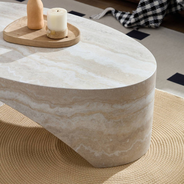 English Elm The Oval Marble Effect Fiberglass Coffee Table Low Profile Contemporary Living Room White W2085P374185
