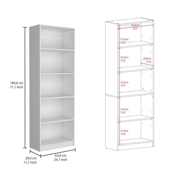 English Elm Kenyon Slim Two-Piece Bookcase Set with 10 Shelves — Modern Durable Particleboard Storage Solution White 45 L x 16 W x 6 H B200S00301