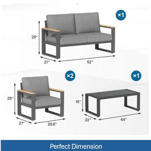 English Elm All-weather Aluminum Patio Conversation Set with Deep Cushions and Tempered Glass Table Gray B082S00113