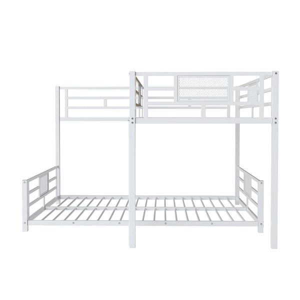 English Elm L-shaped Metal Twin over Full Bunk Bed with Durable Steel Frame, Space-Saving Design and Kid-Friendly Safety Features White N709P196510K