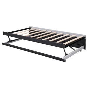 English Elm Twin L-shaped Linen Upholstered Daybed with Hydraulic Pop-up Trundle for Guest Rooms Gray SF000193AAE-1