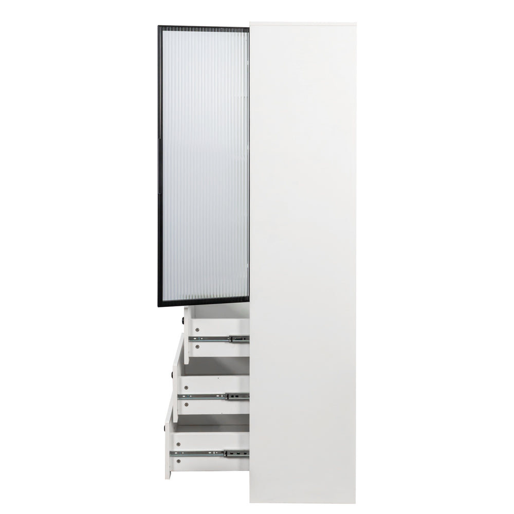 English Elm Elegant White Storage Cabinet – Modern Design With Glass Doors & Ample Space For Any Room Decor W331P298186