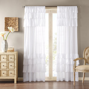 JLA Home Madison Park - Cotton Vintage-Inspired Ruffle Curtain Panel — 100% Voile, Airy Drapes, Rod-Pocket Top, Cottage Chic 84 L x 50 W x 0.13H WIN40-140