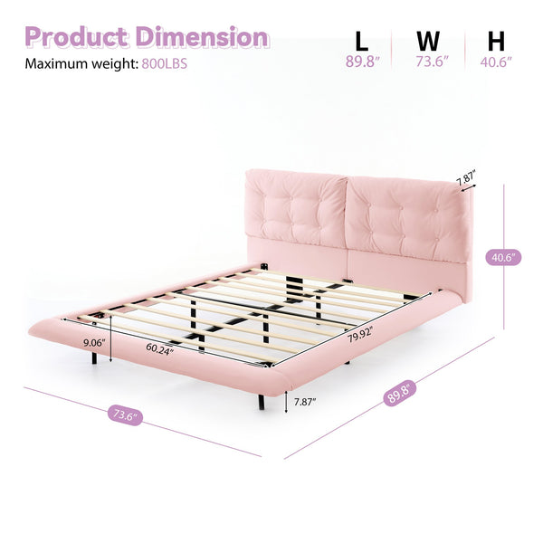 English Elm Christopher Knight Home® - Queen Plush Leather Upholstered Bed Frame with Wingback Headboard, Wavy Footboard, Quiet Support Pink 37.59 L x 32.25 W x 13 H N761S0000022H