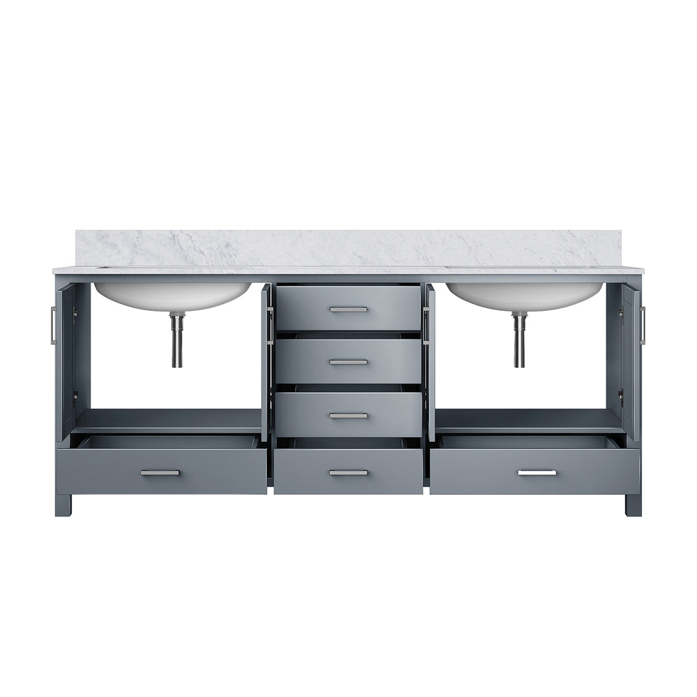 English Elm Dark Grey Double Bath Vanity – 80" W X 22" D With Elegant Carrara Marble Top & Ample Storage Space B2731P258941