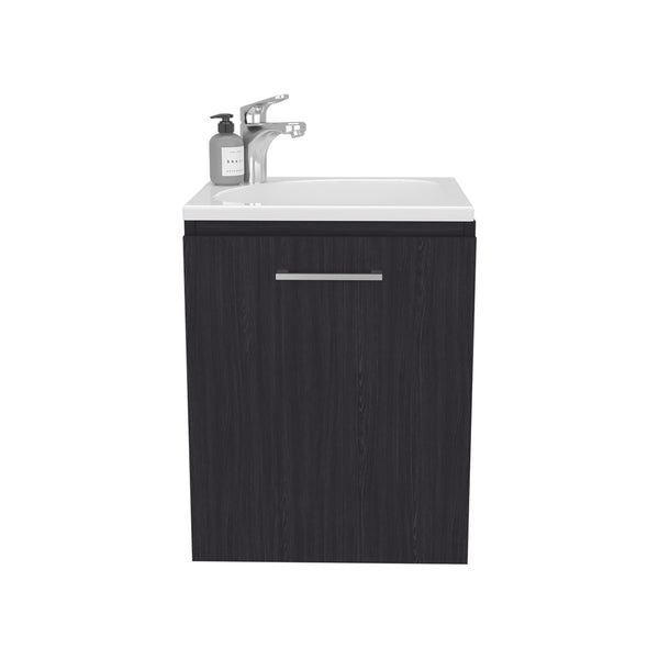 English Elm Bathroom Sleek Single-Door Vanity with Integrated Sink — Modern Minimalist Engineered Wood Storage, Durable & Eco-Friendly Black 24.4 L x 20.4 W x 11.02 H B097P296813