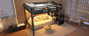 English Elm Twin Metal Loft Bed with Wardrobe Storage Stairs Led Lighting and Usb Ports W1580S00405