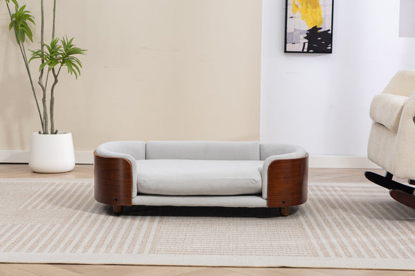 English Elm Scandinavian Elevated Dog Bed Luxury Pet Sofa with Walnut Bent Wood Back Velvet Gray, Large Size W794P366327