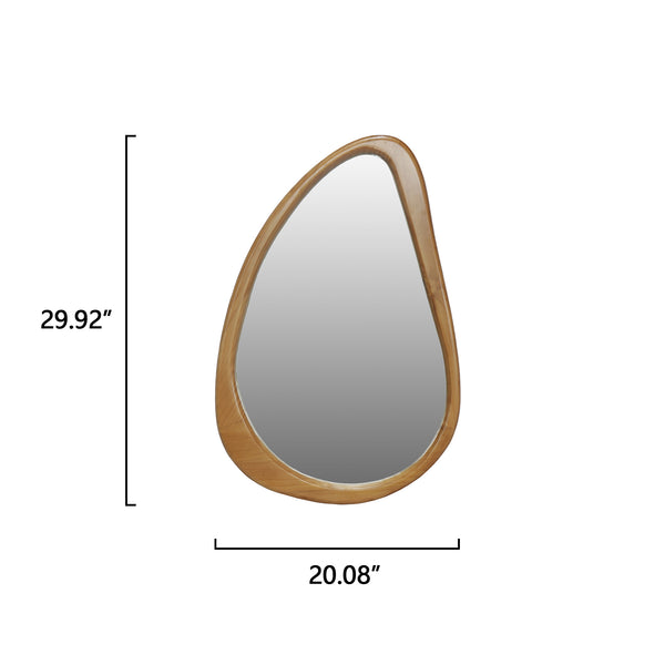 English Elm Modern Irregular Teardrop Wooden Wall Mirror Natural Frame 29.92"x20.08" Mid-Century Vanity Accent W2295P388971