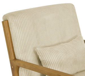 English Elm Wooden Nordhavn Lounge Chair with Ribbed Corduroy Upholstery, Solid Wood Frame and Lumbar Support Beige B343P329366