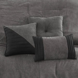 English Elm 7 Piece Micro Corduroy Comforter Set In Grey For King Bed - Cozy, Modern, And Stylish Retreat Essentials B035P266662