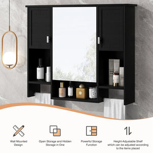 English Elm 35'' Stylish Wall-Mounted Bathroom Storage Cabinet With Mirror & Towel Bar, Modern Design Elegance N710P236929B
