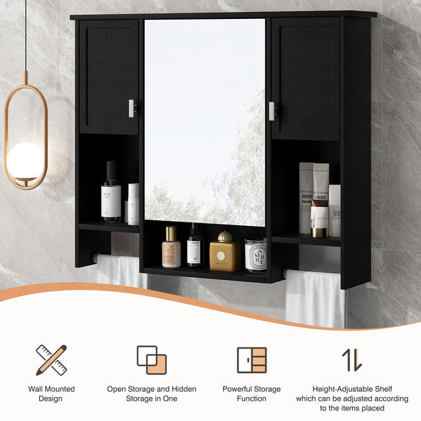 English Elm 35'' Stylish Wall-Mounted Bathroom Storage Cabinet With Mirror & Towel Bar, Modern Design Elegance N710P236929B
