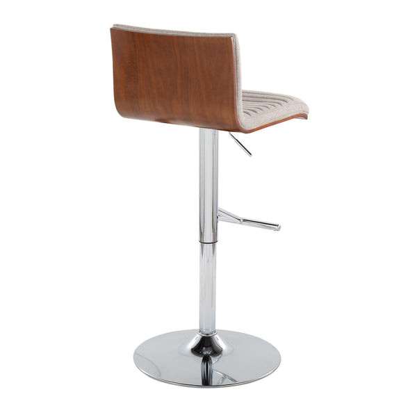 English Elm Mason Contemporary Adjustable Barstool with Swivel, Tufted Walnut Back, Chrome Base & T-Footrest (Set of 2) Grey B202S00981