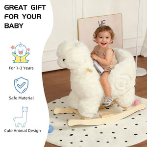 English Elm Kids Alpaca Plush Rocking Toy with Lullaby Sounds Jingle Bells and Safety Belt W3723P374144