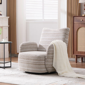 English Elm Modern Boucle 360° Swivel Leisure Chair with High‑Resilience Sponge, Supportive Curve, 550lb Capacity khaki W395P355481