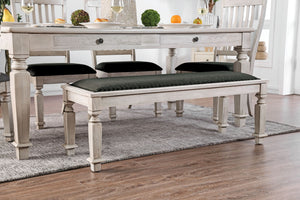 English Elm Transitional Upholstered Tufted Bench with Flannelette Cushion, Elegant Dining Seating, Glamorous Finish, 50.5" wide Antique White,Gray 20 L x 53 W x 7 H B2741P366069