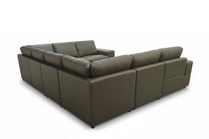 English Elm Premium Leather Match Sectional with Dual Recliners Wide Square Arms Living Room Olive Green B2748S00160
