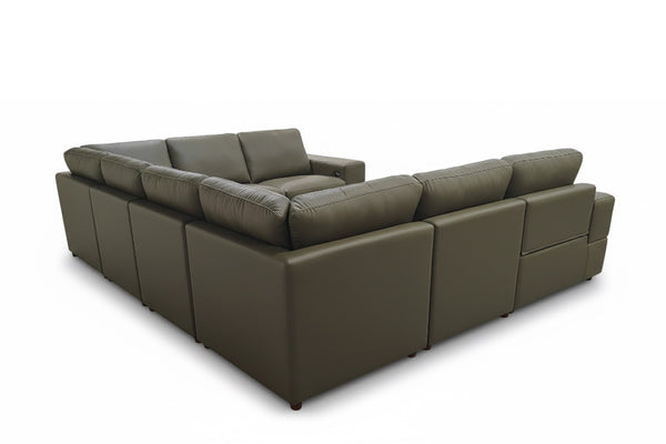English Elm Premium Leather Match Sectional with Dual Recliners Wide Square Arms Living Room Olive Green B2748S00160