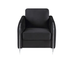 English Elm Hadriano Velvet 3 Piece Living Room Set with Chrome Trim and Channel Quilted Seating Black B2749S00171