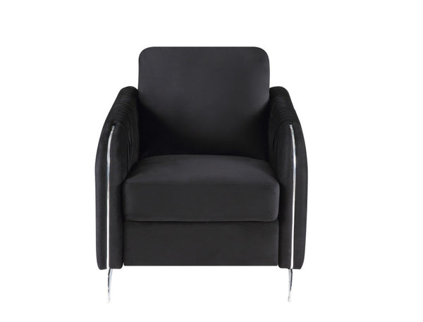 English Elm Hadriano Velvet 3 Piece Living Room Set with Chrome Trim and Channel Quilted Seating Black B2749S00171