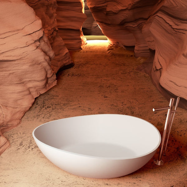 English Elm 63" Oval Freestanding Soaking Tub Solid Surface Resin Spa Bathtub Glossy White W1920P385618