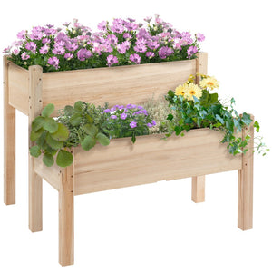 English Elm Outsunny 34"X34" 2-Tier Elevated Planter Box For Easy Gardening, Perfect For Vegetables & Herbs W2225P174442-GIGA