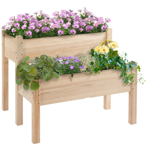 English Elm Outsunny 34"X34" 2-Tier Elevated Planter Box For Easy Gardening, Perfect For Vegetables & Herbs W2225P174442-GIGA