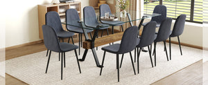 English Elm Table Set With 10 Dark Gray Linen Chairs, Modern Tempered Glass Top & Stylish X-Shaped Metal Legs W1151S03603-GIGA