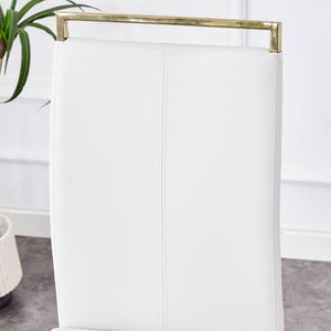 English Elm Table Set: Luxurious 71" Pandora Glass Dining Table With 8 White Pu Chairs & Gold C-Shaped Legs W1151S03232-GIGA