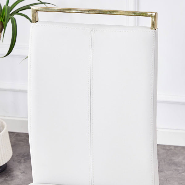 English Elm Table Set: Luxurious 71" Pandora Glass Dining Table With 8 White Pu Chairs & Gold C-Shaped Legs W1151S03232-GIGA