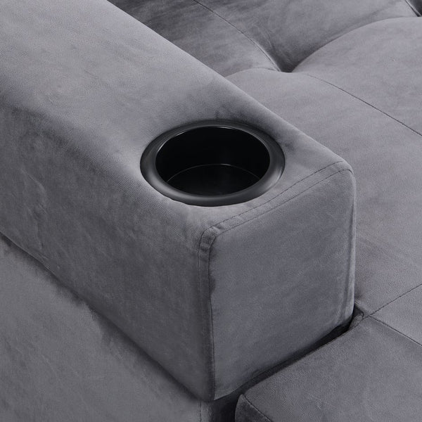 English Elm Sectional PU Sofa Set with L-Chaise, Built-In Cup Holders, Thick Foam Cushions, Modern 4-Seater Comfort Grey 69.29 L x 33.46 W x 13.78 H W2297S00011