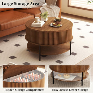 English Elm Flip-top Round Storage Coffee Table Farmhouse Wood Grain Steel Frame Living Room T2398P411962
