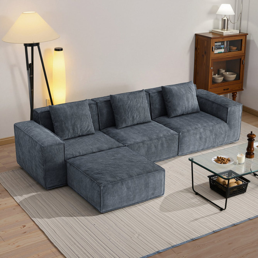 English Elm 118-Inch Modular Sofa Bed - Versatile Cloud Velvet Design With Footrest For Ultimate Comfort & Style W3147S00009
