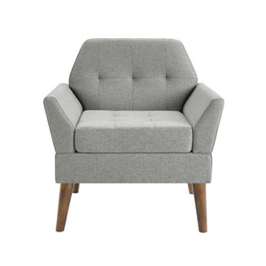 English Elm Modern Hand-tufted Lounge Chair Solid Wood Legs Mid-century Accent Seat for Living Room Gray B035P482918
