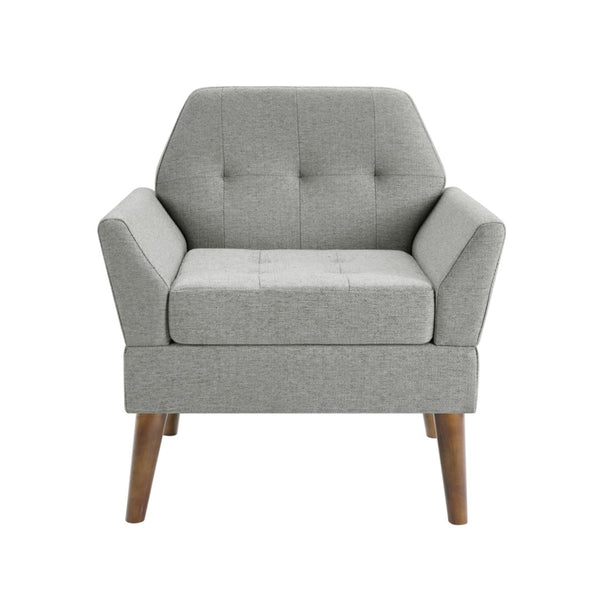 English Elm Modern Hand-tufted Lounge Chair Solid Wood Legs Mid-century Accent Seat for Living Room Gray B035P482918