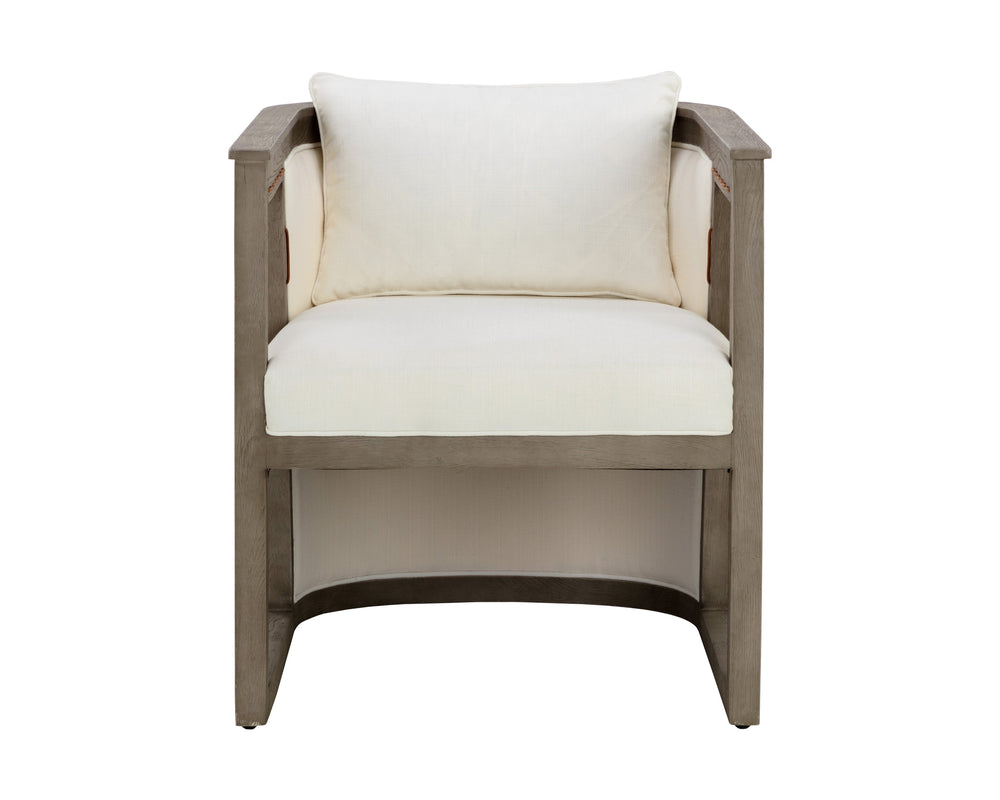 Sunpan Sala Lounge Chair - Contemporary Comfort with Grey Oak Frame and Stylish Leather Rope Detailing Linoso Ivory V1