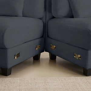 English Elm Ottoman and Chenille Sofa Set with Adjustable Backrest for Relaxed Living Room Comfort Blue W2606P359226