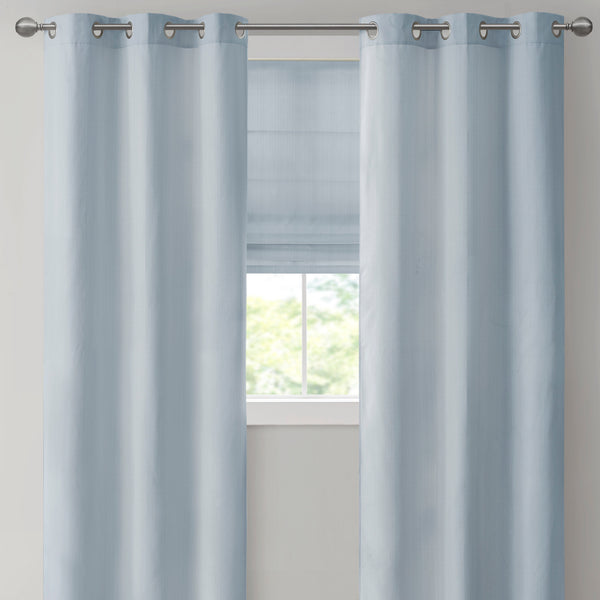 JLA Home Madison Park - Basketweave Room Darkening Cordless Roman Shade with Thermal Foam Backing for Privacy & Energy Savings Blue MP40-7317