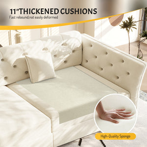 English Elm 74.4" Queen Velvet Sleeper Sofa Artisan Floral Tufted Cushions Converts for Guest Rooms Beige+White W1885S00304