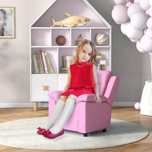 English Elm Qaba Kids Recliner Chair - Cozy Pu Leather Toddler Sofa With Footrest & Headrest For Ages 3-9, Pink W2225P229379-GIGA