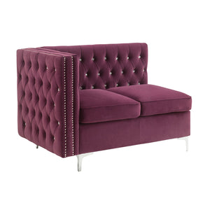 English Elm Burgundy Velvet Tufted Loveseat with Nailhead Trim, Luxe Plush Seating, Faux Fur Pillows Included B062P186541