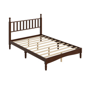 English Elm Full Full Size Wood Platform Bed with Gourd Headboard, Walnut Retro Charm, Solid Slat Support, 500LB Capacity N733P338317D