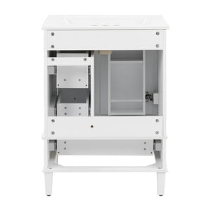 English Elm 24-inch Matte Bathroom Vanity Rubberwood Cabinet with Ceramic Sink and Soft-close Drawers White N729P377516K