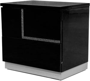 English Elm Modern Lacquer 2-Drawer Nightstand with Rhinestones, High Gloss Black Bedside Table, Chrome Base B011P353771