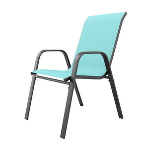 English Elm 6-piece Outdoor Dining Chair Set Powder Coated Metal Teslin Fabric Patio Seating Sky Blue W3979P402382