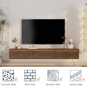 English Elm Floating TV Stand with LED Touch Light, Built-In Power & USB Ports, High-Gloss Wood TV Cabinet, Hidden Cord Management and Ample Storage for Living Room Entertainment W1321P272342