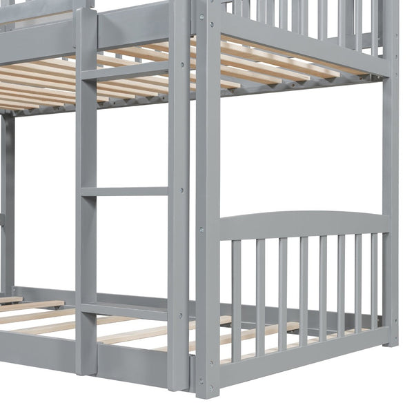English Elm Twin Over Solid Wood House Bunk Bed with Built-in Slide and Gray Finish LT100213AAE-1