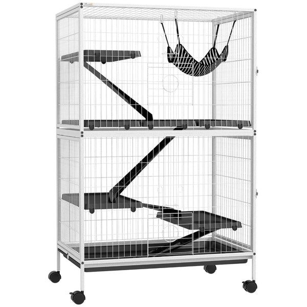 English Elm Pawhut Five Tier Ferret Chinchilla Habitat Steel Wire Enclosure with Hammock Rolling Base W2225P173730