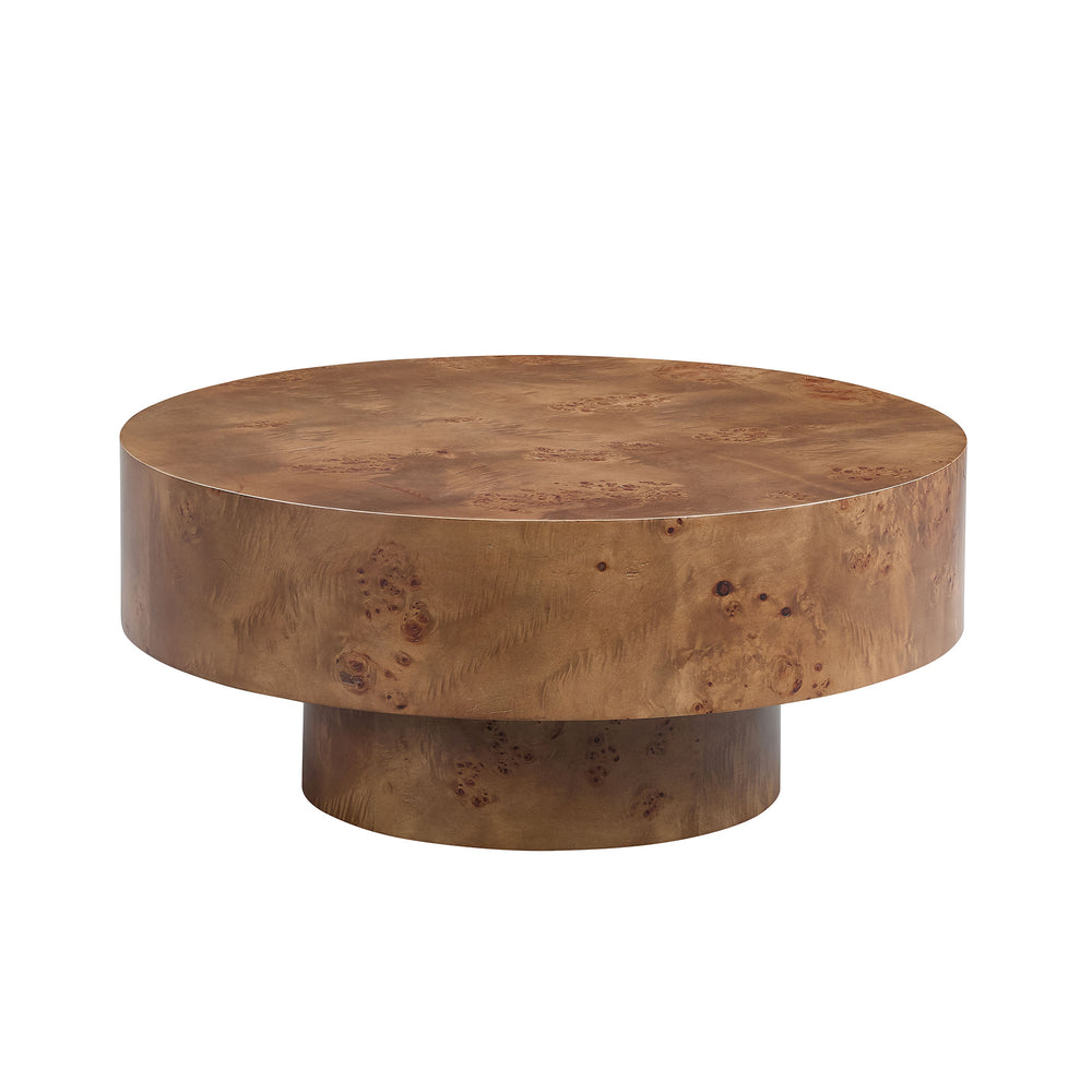 English Elm 31.49'' Burl Veneer Coffee Table — Modern Walnut Round 31.49" Small Space Pedestal Table, Stable Stylish Centerpiece W876P362390